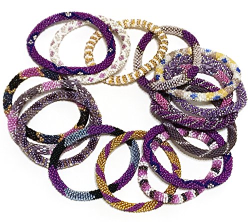 Wigspedia Handmade Crochet Glass Seed Bead Nepal Boho Bracelet - Wholesale Purple Scheme (6 Pieces Nepal Bracelets)