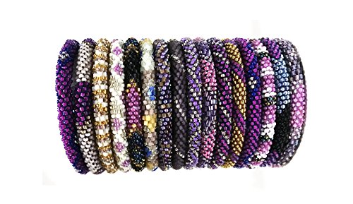 Wigspedia Handmade Crochet Glass Seed Bead Nepal Boho Bracelet - Wholesale Purple Scheme (6 Pieces Nepal Bracelets)