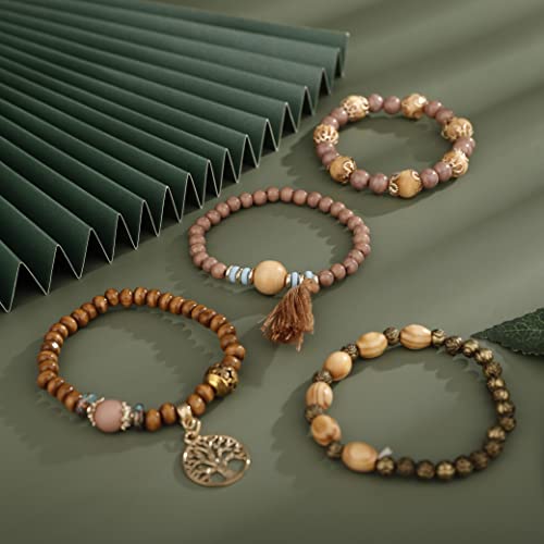 Bohemian Coffee Layered Beaded Bracelet Set