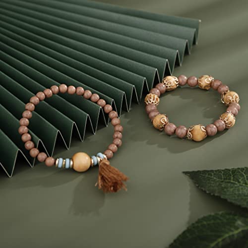 Bohemian Coffee Layered Beaded Bracelet Set