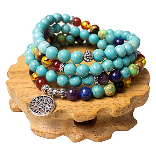 Turquoise 108 Mala Beads Chakra Bracelet Necklace