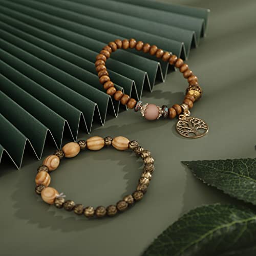 Bohemian Coffee Layered Beaded Bracelet Set
