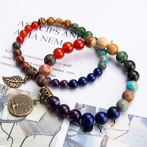 Moroccan Gemstone Healing Bracelet with Tree Charm
