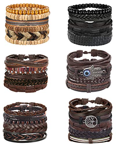 30PCS Adjustable Braided Leather Tribal Bracelets Set