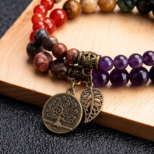 Moroccan Gemstone Healing Bracelet with Tree Charm