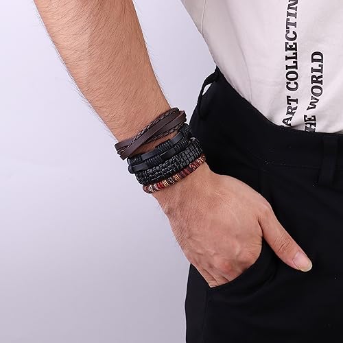 30PCS Adjustable Braided Leather Tribal Bracelets Set