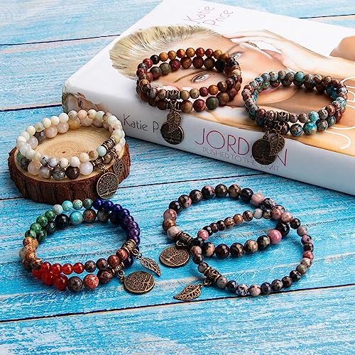 Moroccan Gemstone Healing Bracelet with Tree Charm