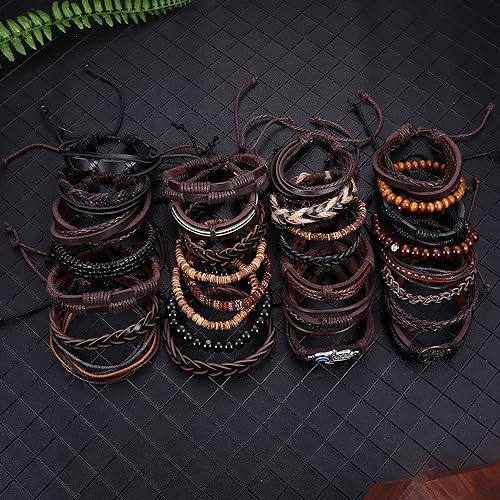 30PCS Adjustable Braided Leather Tribal Bracelets Set