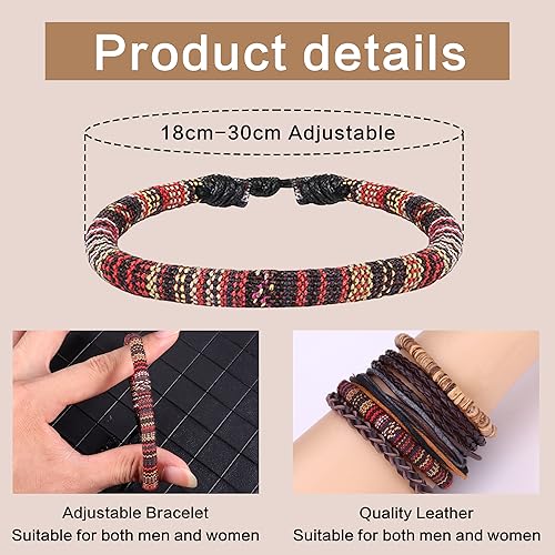 30PCS Adjustable Braided Leather Tribal Bracelets Set