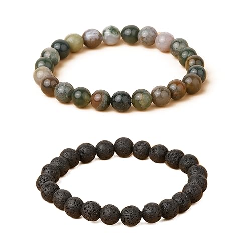 2Pcs 8mm Natural Agate Gemstone Bracelets Set