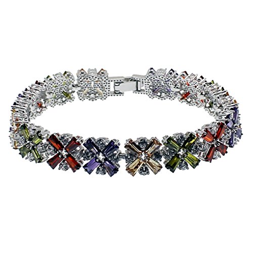 Multicolor Gemstone Tennis Bracelet - Silver Plated