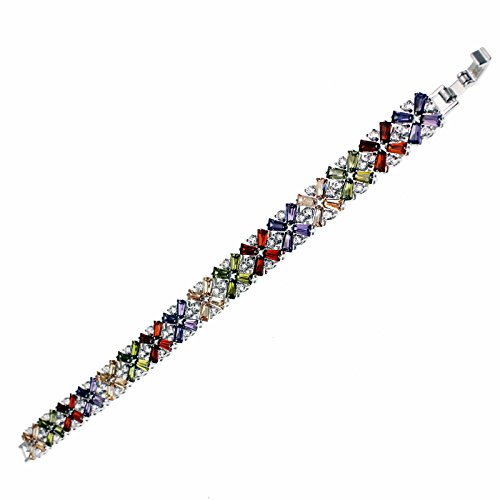 Multicolor Gemstone Tennis Bracelet - Silver Plated