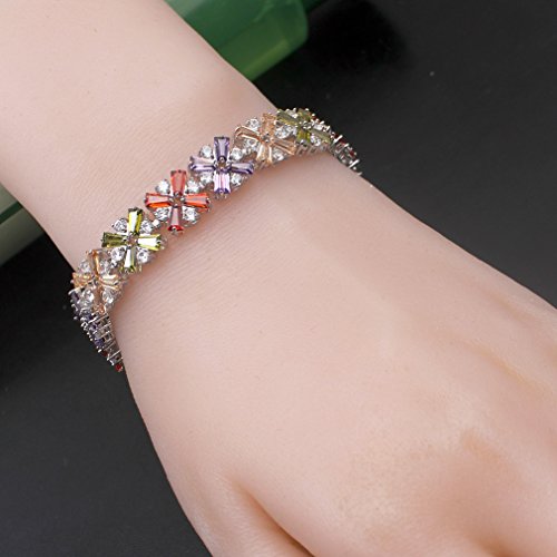 Multicolor Gemstone Tennis Bracelet - Silver Plated