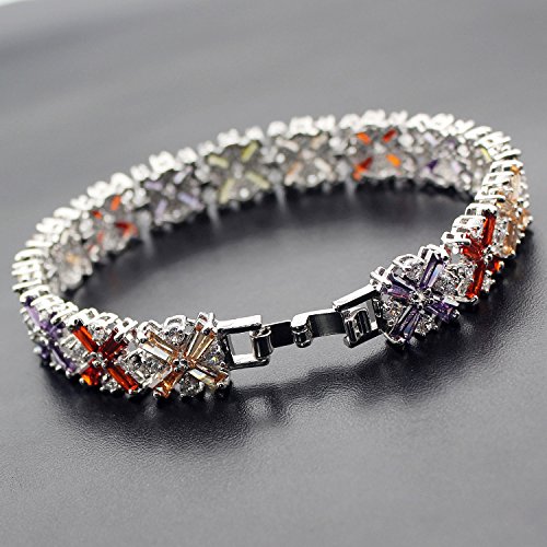 Multicolor Gemstone Tennis Bracelet - Silver Plated