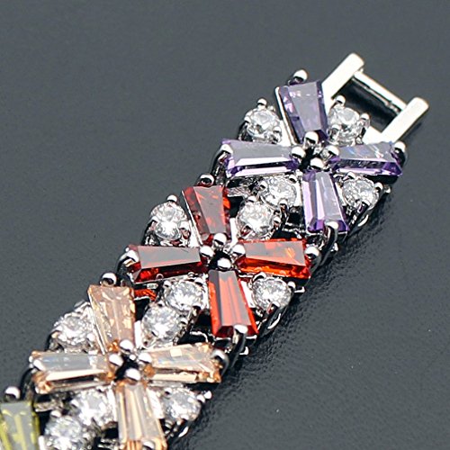 Multicolor Gemstone Tennis Bracelet - Silver Plated