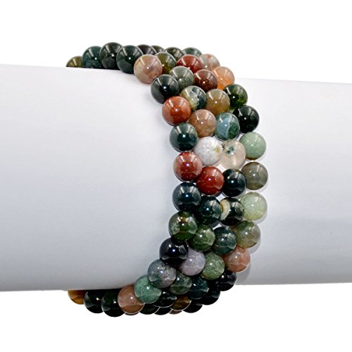 Natural Gemstone Round Beads Stretch Bracelet - Indian Agate