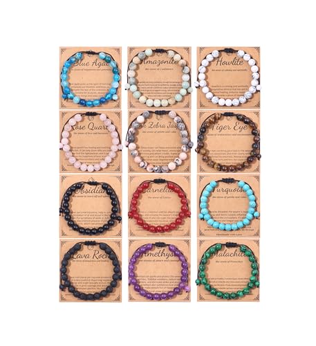 12PCS 8mm Natural Stone Bracelet Set for All