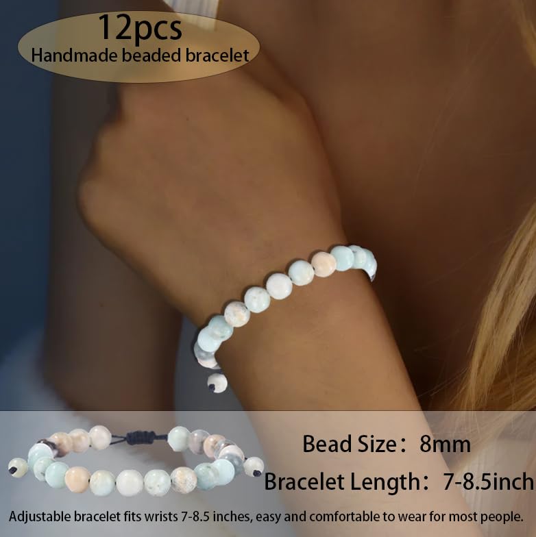 12PCS 8mm Natural Stone Bracelet Set for All