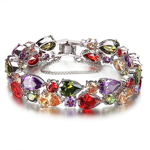 Gemstone Link Bracelet: Peridot, Amethyst, Garnet, Morganite