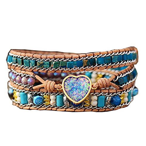 Bracciale Boho Avvolgente ZOSOJONA In Diaspro E Cristallo Naturale – Fatto A Mano 5 Giri