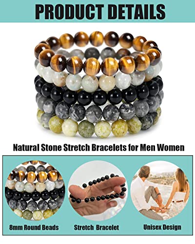 5PCS Semi-Precious Gemstone Healing Bracelets Set
