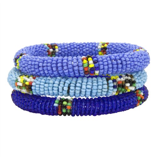 Handmade Maasai Beaded Blue Bangles - Set of 3