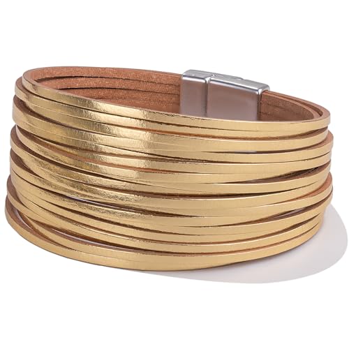Boho Gold Leather Wrap Stackable Bracelet Set