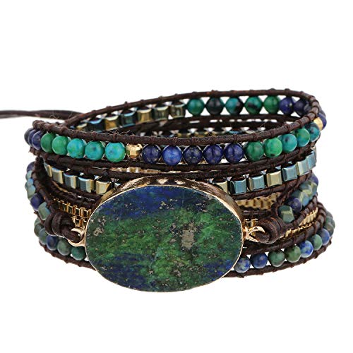 Chic Boho 5-Wrap Chrysocolla Leather Bracelet