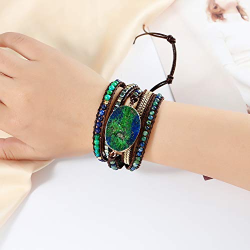 Chic Boho 5-Wrap Chrysocolla Leather Bracelet