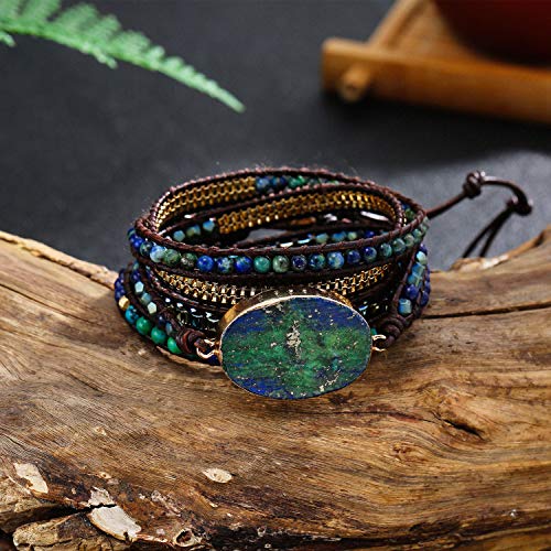 Chic Boho 5-Wrap Chrysocolla Leather Bracelet