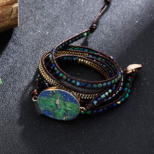 Chic Boho 5-Wrap Chrysocolla Leather Bracelet
