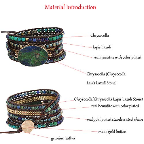 Chic Boho 5-Wrap Chrysocolla Leather Bracelet
