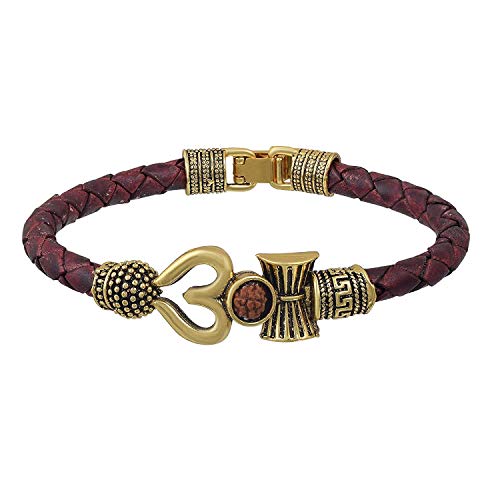 Moroccan OM Rudraksha Gold Leather Bracelet for All