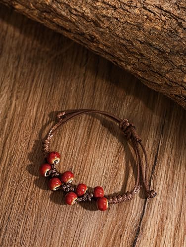 Bohemian Red Ceramic Bead Leather Bracelet
