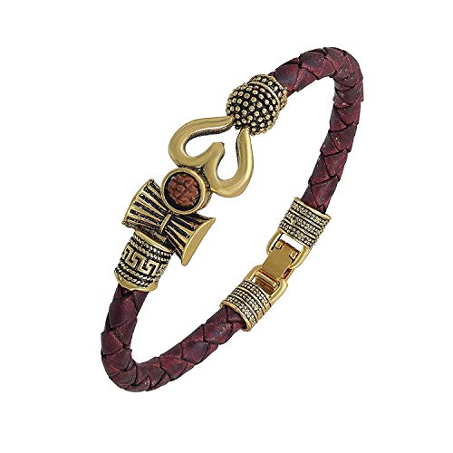 Moroccan OM Rudraksha Gold Leather Bracelet for All