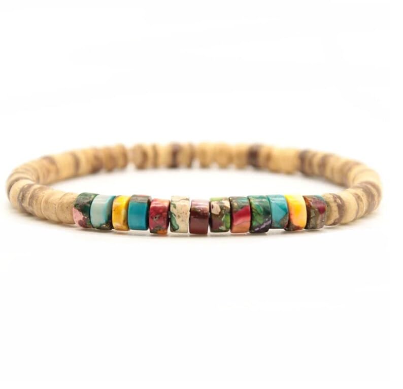 Boho Turquoise Jasper & Wood Unisex Stretch Bracelet