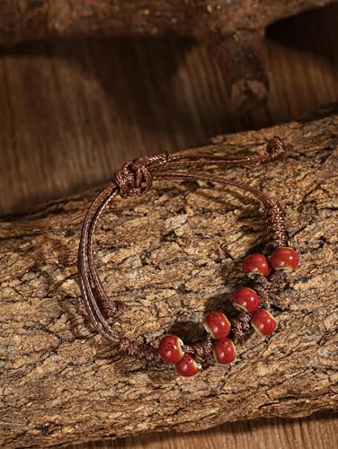 Bohemian Red Ceramic Bead Leather Bracelet