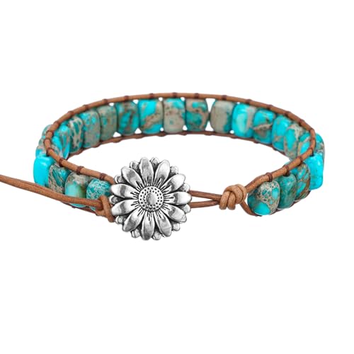 Boho Turquoise Blue Jasper Bead Wrap Bracelet
