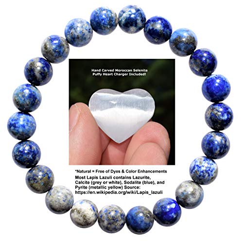 Lapis Lazuli Natural Crystal Bead Bracelet with Selenite