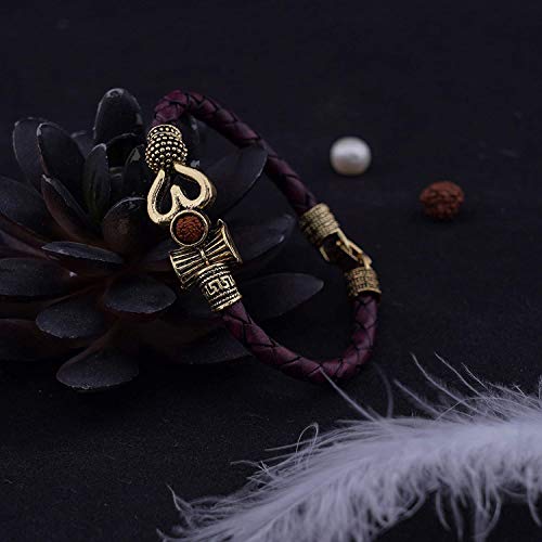 Moroccan OM Rudraksha Gold Leather Bracelet for All