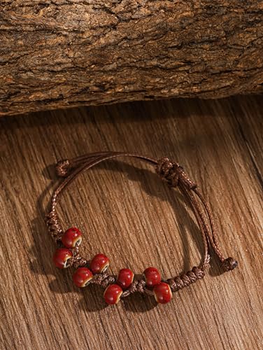 Bohemian Red Ceramic Bead Leather Bracelet