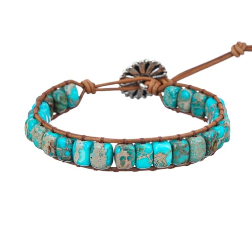 Boho Turquoise Blue Jasper Bead Wrap Bracelet