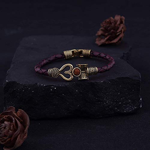 Moroccan OM Rudraksha Gold Leather Bracelet for All