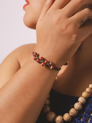 Bohemian Red Ceramic Bead Leather Bracelet