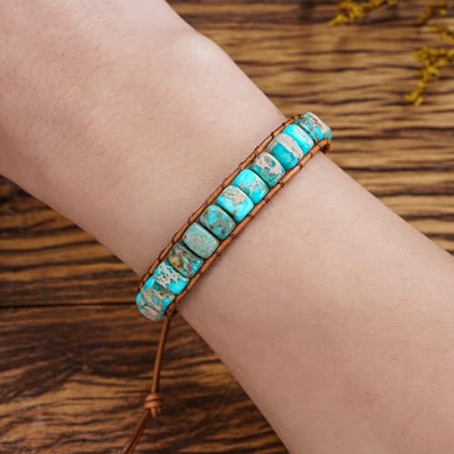 Boho Turquoise Blue Jasper Bead Wrap Bracelet