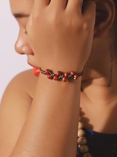 Bohemian Red Ceramic Bead Leather Bracelet