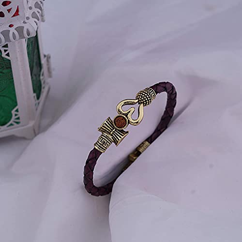 Moroccan OM Rudraksha Gold Leather Bracelet for All
