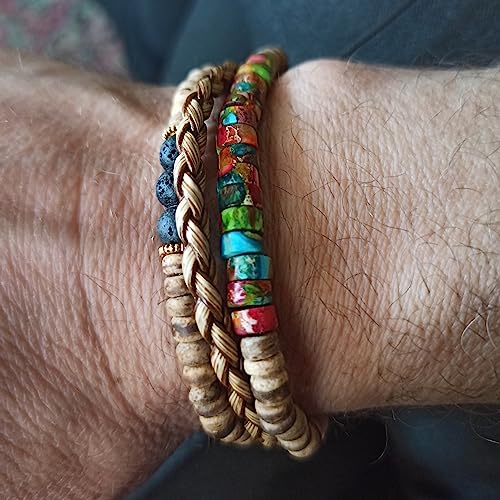 Boho Turquoise Jasper & Wood Unisex Stretch Bracelet