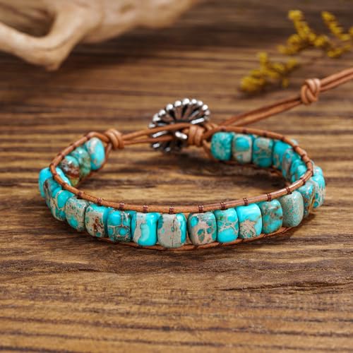 Boho Turquoise Blue Jasper Bead Wrap Bracelet