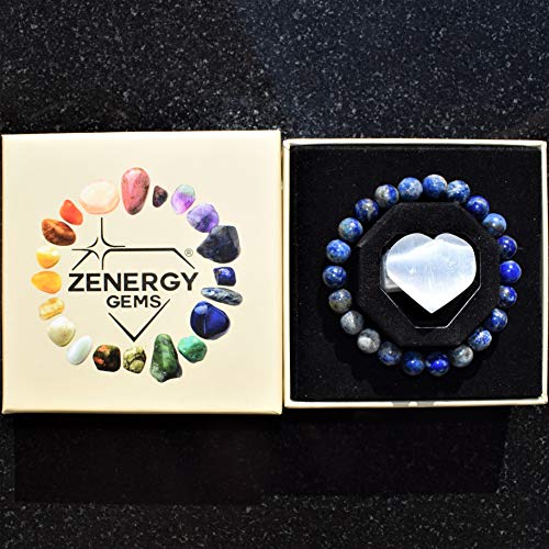 Lapis Lazuli Natural Crystal Bead Bracelet with Selenite